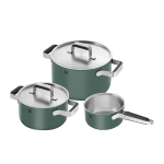 Pure Cookware 3/Set, Ceramic & Stainless Steel, Green
