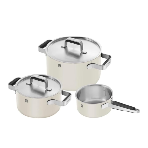 Pure Cookware 3/Set, Ceramic & Stainless Steel, Ivory