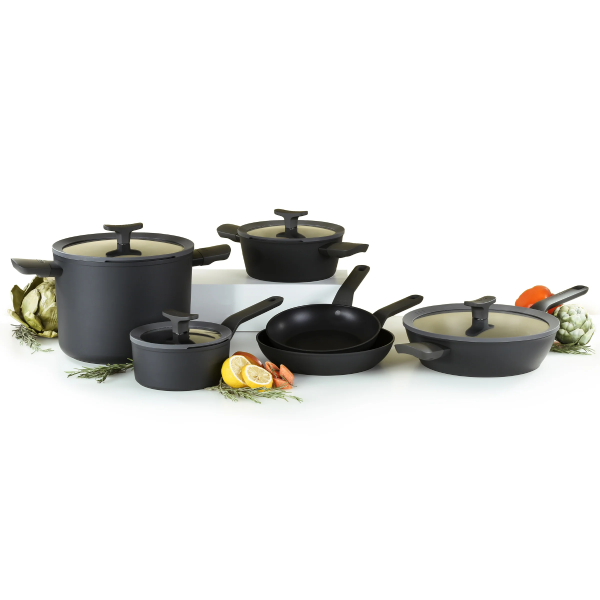 BergHOFF Leo 10Pc Nonstick Ceramic Cookware Set With Glass lid, Black BergHOFF Leo 10Pc Nonstick Ceramic Cookware Set With Glass lid, Black