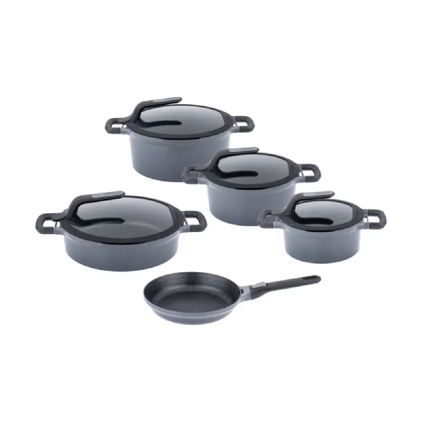 سرویس قابلمه و تابه گرانیتی 9 پارچه برگهف مدل Stay Cool رنگ طوسی سرویس قابلمه و تابه گرانیتی 9 پارچه برگهف مدل Stay Cool رنگ طوسی